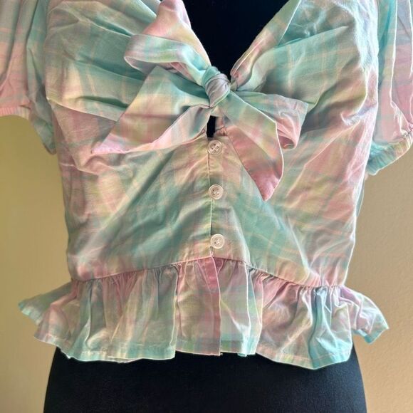 NWT Medium Women's Abound Top Button Tie Front - Picture 2 of 8